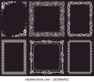 Vector calligraphic frames set. Baroque ornament and vintage black border