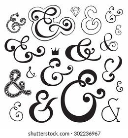 Vector calligraphic hand drawn ampersands collection. Good for wedding invitation, birthday card, web page design.