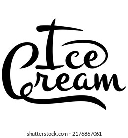 vector calligraphic handwritten inscription Ice cream in black on a white background
