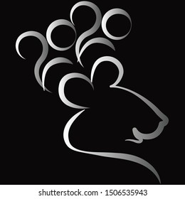 Vector calligraphic illustration for 2020 logo - year of the metal rat on a black background.