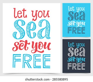 Vector calligraphic illustration of hand drawn inscriptions. "Summer holidays it's best time to travel. The best vacation" poster or card. Lettering collection, travel and vacation design