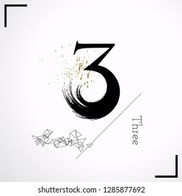 Vector of calligraphic ink number three 3.