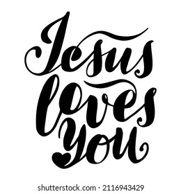 vector calligraphic inscription Jesus loves you in black on a white background