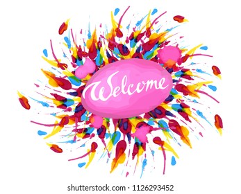 Vector calligraphic inscription on splats background. Summer, poster or postcard. Typography collection