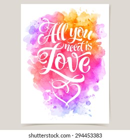 Vector Calligraphic Inscription On Watercolor Background. 