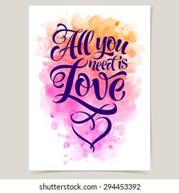 Vector Calligraphic Inscription On Watercolor Background. 