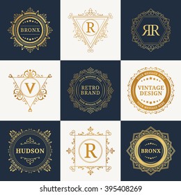 Vector calligraphic logo template. Luxury retro label. Vintage monogram.
