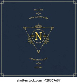 Vector calligraphic logo template. Luxury retro label. Vintage monogram.