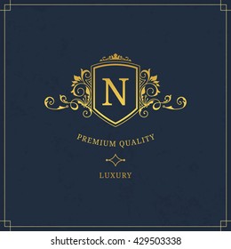 Vector calligraphic logo template. Luxury retro label. Vintage monogram.