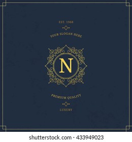 Vector calligraphic logo template. Luxury retro label. Vintage monogram.