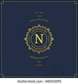 Vector calligraphic logo template. Luxury retro label. Vintage monogram.