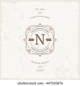 Vector calligraphic logo template. Luxury retro label. Vintage monogram.