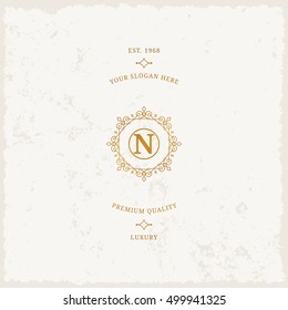 Vector calligraphic logo template. Luxury retro label. Vintage monogram.