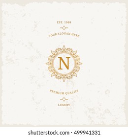 Vector calligraphic logo template. Luxury retro label. Vintage monogram.