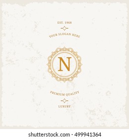 Vector calligraphic logo template. Luxury retro label. Vintage monogram.