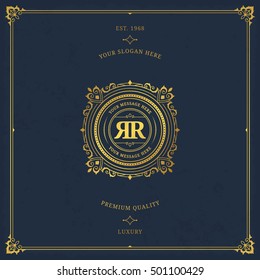 Vector calligraphic logo template. Luxury retro label. Vintage monogram.