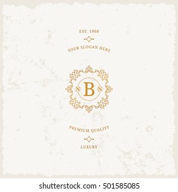 Vector calligraphic logo template. Luxury retro label. Vintage monogram.