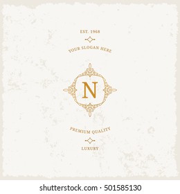 Vector calligraphic logo template. Luxury retro label. Vintage monogram.