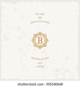 Vector calligraphic logo template. Luxury retro label. Vintage monogram.