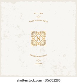 Vector calligraphic logo template. Luxury retro label. Vintage monogram.