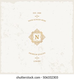 Vector calligraphic logo template. Luxury retro label. Vintage monogram.
