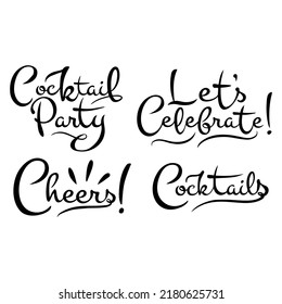 vector calligraphic set of four inscriptions on the theme of a cocktail party in black on a white background