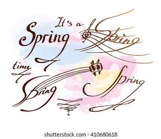 Vector calligraphic set Melody of Spring. Hand made typographic.