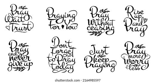 Vector calligraphic set on the theme of constant prayer in black of eight inscriptions