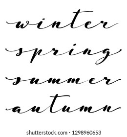 Vector calligraphic set. Parts of the year. Names of seasons by hand. Winter, Spring, Summer and Autumn words.