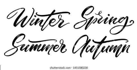 Vector calligraphic set. Parts of the year. Names of seasons by hand. Winter, Spring, Summer and Autumn words on white background.
