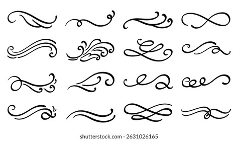 Vector Calligraphic Swirl Ornaments – Vintage Flourishes for Wedding Cards and Typography Decoration