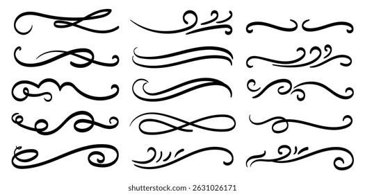Vector Calligraphic Swirl Ornaments – Vintage Flourishes for Wedding Cards and Typography Decoration
