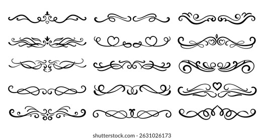 Vector Calligraphic Swirl Ornaments – Vintage Flourishes for Wedding Cards and Typography Decoration