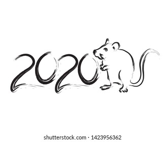 Vector calligraphy 2020 new year. Year of the rat. Chinese Zodiac Sign 