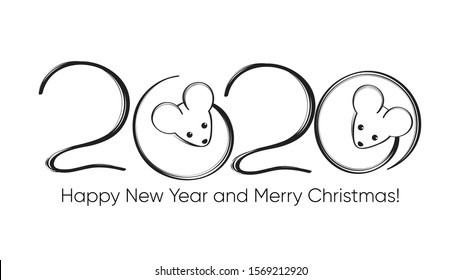 Vector calligraphy 2020 year of the rat sign lettering numbers calendar front page template greeting card design