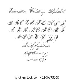 Vector Calligraphy Alphabet. Exclusive Floral Letters. Decorative handwritten brush font for: Wedding Monogram, Logo, Invitation. Wedding floral font isolated on white background