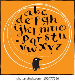 Vector calligraphy alphabet on a orange background / Calligraphy alphabet