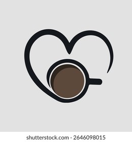 Vector calligraphy coffee or tea cup with steam of heart. Black and white calligraphic illustration. hand drawn design for logo, icon cafe, menu, textile material.
