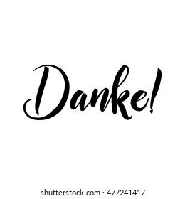 Vector calligraphy. Danke poster or card. Grey Letters on the White Background 