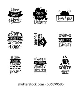 Vector calligraphy with decor elements. Hand drawn lettering collection. Funny posters.