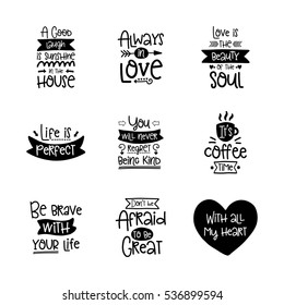 Vector calligraphy with decor elements. Hand drawn lettering collection. Funny posters.