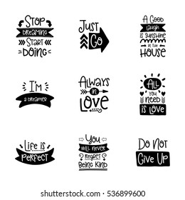 Vector calligraphy with decor elements. Hand drawn lettering collection. Funny posters.