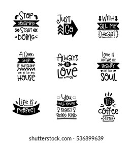 Vector calligraphy with decor elements. Hand drawn lettering collection. Funny posters.