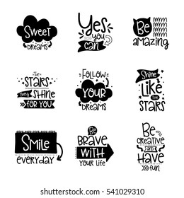 Vector calligraphy with decor elements. Hand drawn lettering collection. Funny posters.