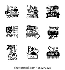 Vector calligraphy with decor elements. Hand drawn lettering collection. Funny posters.