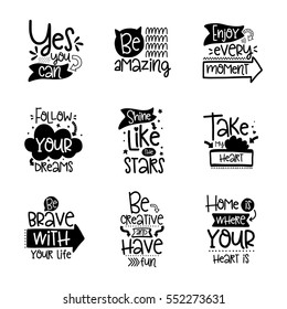 Vector calligraphy with decor elements. Hand drawn lettering collection. Funny posters.