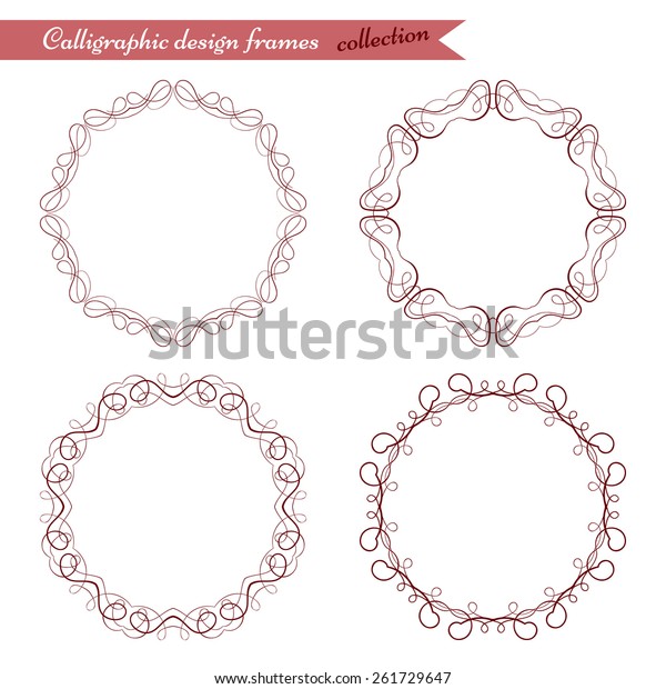 Vector calligraphy\
frames set. Abstract scroll elements. Handmade decorative swirls in\
circle frames. 