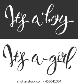 Vector calligraphy greeting card, Its a boy. Its a girl. baby shower lettering card. it's a boy lettering.  it's a girl lettering. Baby shower design card for invitation