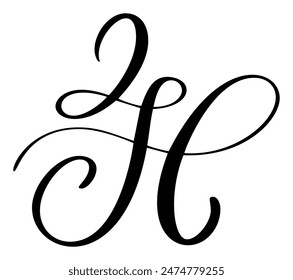 Vector caligrafía dibujado a mano letra mayúscula H logo. Fuente de script. Estilo de pincel manuscrito