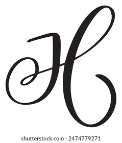 Vector calligraphy hand drawn capital letter H. Script font logo icon. Handwritten brush style